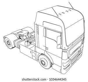 Commercial Delivery Cargo Truck vector for brand identity and advertising isolated. Created illustration of 3d. Wire-frame.