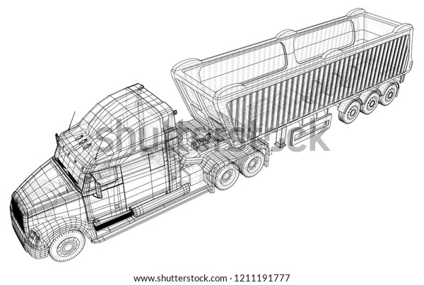 Commercial Delivery Cargo Truck vector for
brand identity and advertising isolated. Created illustration of
3d. Wire-frame.