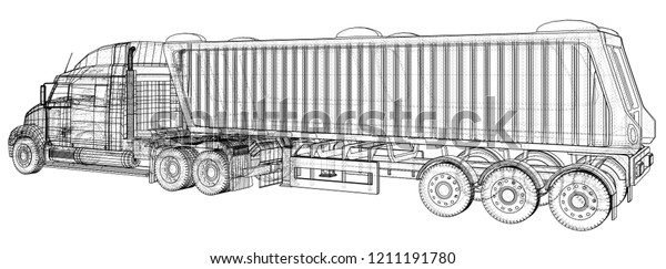 Commercial Delivery Cargo Truck vector for\
brand identity and advertising isolated. Created illustration of\
3d. Wire-frame.