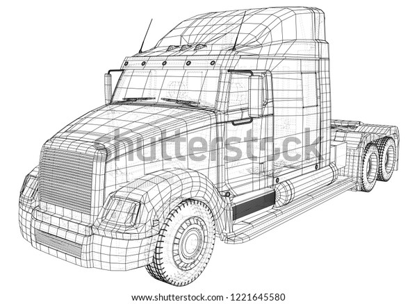Commercial Delivery Cargo Truck vector for\
brand identity and advertising isolated. Created illustration of\
3d. Wire-frame.