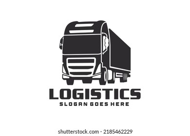 Commercial delivery cargo trucks silhouettes isolated on white background suitable for logo or emblem template