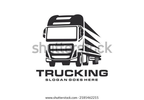 Commercial delivery\
cargo trucks silhouettes isolated on white background suitable for\
logo or emblem\
template