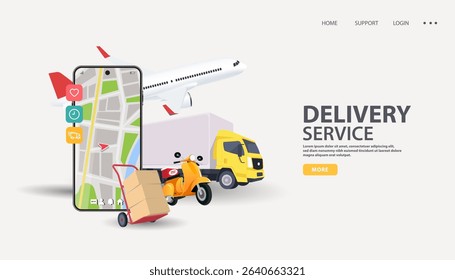 Commercial delivery yellow van with cardboard boxes on yellow background. Delivery order service company transportation box business background with van truck