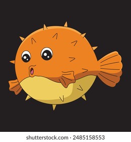 Diseños comerciales y Ilustraciones vectoriales sobre peces en el mar con los nombres de peces globo, pez globo o pez globo listos para ser impresos para pegatinas