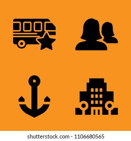 commercial, desk, male and vehicle icons set. Vector illustration for web and design