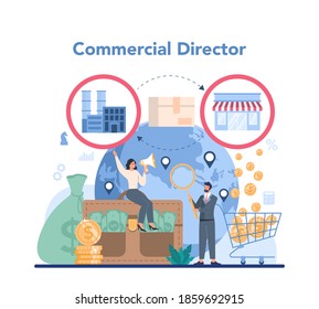 Commercial director concept. Business planning and sales growth. Sales targeting and marketing optimization concept. Vector illustration in cartoon style