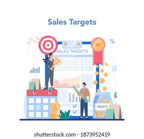 Commercial director concept. Business planning and sales growth. Sales targeting and marketing optimization concept. Vector illustration in cartoon style