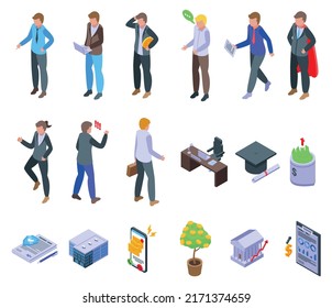 Commercial director icons set isometric vector. Career company. Business corporate