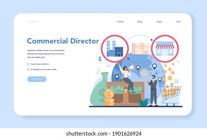 Commercial director web banner or landing page. Business planning and sales growth. Sales targeting and marketing optimization concept. Vector illustration in cartoon style