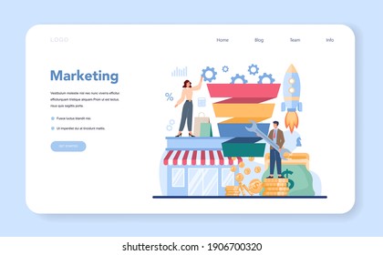 Commercial director web banner or landing page. Business planning and sales growth. Sales targeting and marketing optimization concept. Vector illustration in cartoon style