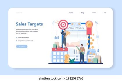 Commercial director web banner or landing page. Business planning and sales growth. Sales targeting and marketing optimization concept. Vector illustration in cartoon style