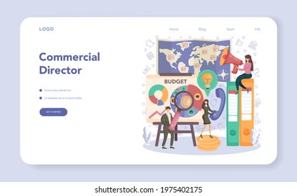 Commercial director web banner or landing page. Sales manager developing business plan and promotion strategy. Comercial operations and profit growth. Vector flat illustration