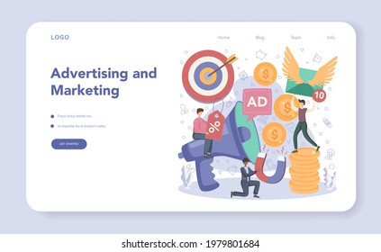 Commercial director web banner or landing page set. Sales manager developing marketing plan and promotion strategy. Comercial operations and profit growth. Vector flat illustration