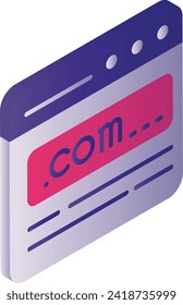 commercial domain registration isometric Concept, dot com domain url vector Icon design, Cloud computing and Web hosting services Symbol, Tld .com register stock, Domain Registrar illustration