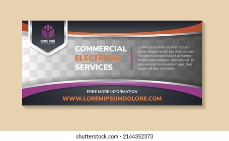 Commercial Electrical Service Social Media Header Set, Handyman Web Banner Concept, Energy Repairman Abstract Horizontal Marketing Ad, Sustainable Energy Cover Advertisement, Isolated.