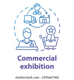 Commercial exhibition concept icon. International trading fair. Market display. Convention to purchase artwork. Museum promotion exposition idea thin line illustration. Vector isolated outline drawing