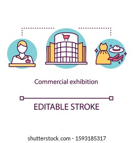 Commercial Exhibition Concept Icon. Trading Promo Convention. Marketing Event. International Tradeshow Idea Thin Line Illustration. Vector Isolated Outline Drawing. Editable Stroke