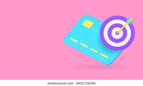 Commercial financial target credit debit card goal banner with copy space 3d icon realistic vector illustration. Banking investment savings budget profit wealth achievement finance e money budget