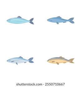 Commercial fish icons set cartoon vector. Fresh raw edible cartoon fish. Seafood