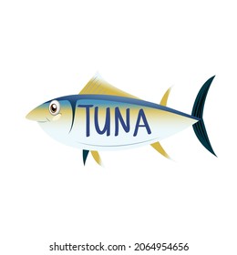 Commercial Fish Species. Yellowfin Tuna. Vector Illustration Cartoon Flat Icon Isolated On White.
