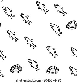 Commercial Fishing Aquaculture Vector Seamless Pattern Thin Line Illustration