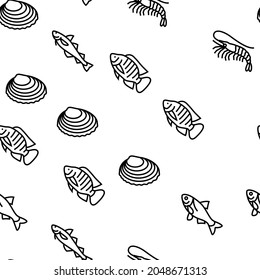 Commercial Fishing Aquaculture Vector Seamless Pattern Thin Line Illustration