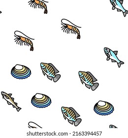 Commercial Fishing Aquaculture Vector Seamless Pattern Thin Line Illustration