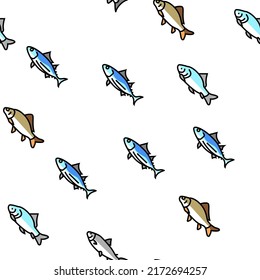 Commercial Fishing Aquaculture Vector Seamless Pattern Thin Line Illustration