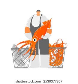 The commercial fishing cartoon on isolated background 