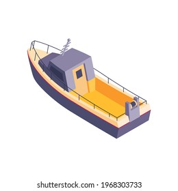 Commercial fishing isometric composition with isolated image of fishing boat vector illustration