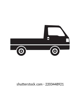 Commercial Flatbed Lorry Truck Icon | Black Vector Illustration |