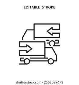 Commercial fleet icons with trucks, fleet management, line design. Vector illustration