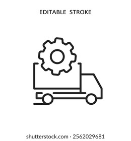 Commercial fleet icons with trucks, fleet management, line design. Vector illustration