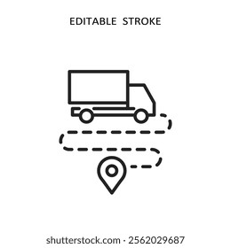 Commercial fleet icons with trucks, fleet management, line design. Vector illustration