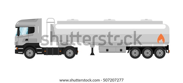 Commercial fuel tank truck isolated on white\
background. Cistern car or fuel tank truck side view isolated.\
Vehicles cartoon fuel truck or gas tanker.\
