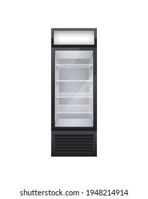 Commercial glass door drink fridge realistic composition with isolated image of single door fridge vector illustration