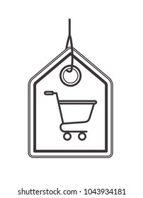 commercial hangtag with shopping cart hanging