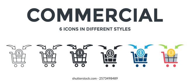 Commercial Icon In Different Style Vector Illustration. Designed In Thin Line, Regular Line, Bold Line, Glyph, Color Fill, And Flat Style Can Be Used For Web