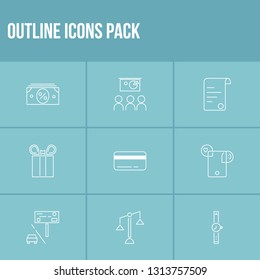 Commercial icon set and invoice with advertise, project and prize. Presentation related commercial icon vector for web UI logo design.