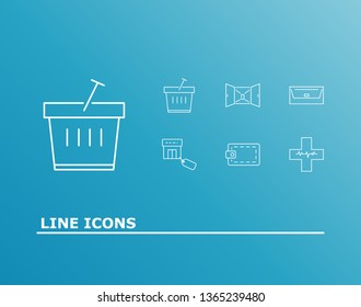 Commercial icon set and pharmacy with basket, open and shop. Shopping related commercial icon vector for web UI logo design.