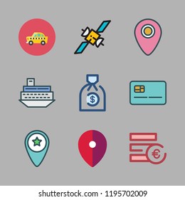 commercial icon set. vector set about money bag, ship, taxi and credit card icons set.