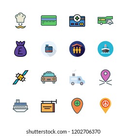 commercial icon set. vector set about advertisement, shelter, placeholder and trailer icons set.