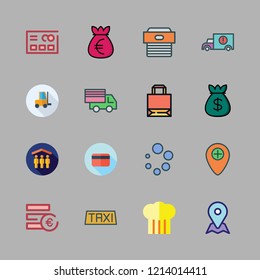 commercial icon set. vector set about cargo truck, debit card, chef and loading icons set.
