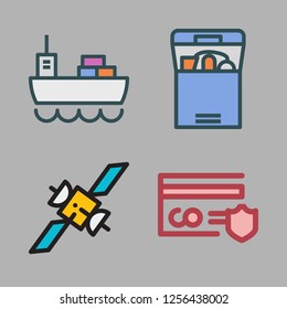 commercial icon set. vector set about credit card, box, van and cargo ship icons set.