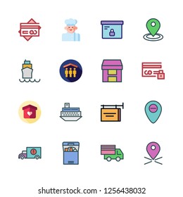 commercial icon set. vector set about box, placeholder, cargo truck and credit card icons set.