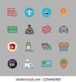 commercial icon set. vector set about cargo truck, taxi, box and ship icons set.
