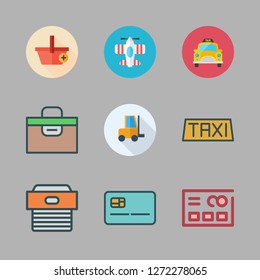 commercial icon set. vector set about taxi, e commerce, airplane and credit card icons set.