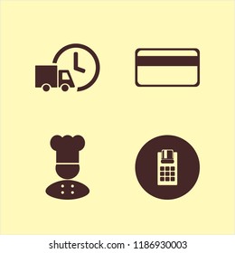 commercial icon. commercial vector icons set chef, fast delivery truck, pos terminal and credit card