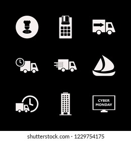 commercial icon. commercial vector icons set cyber monday computer, pos terminal, office building and fast delivery truck