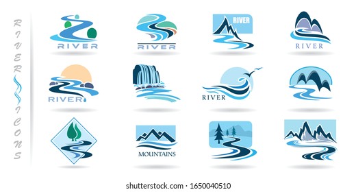 Commercial icons of rivers and mountains